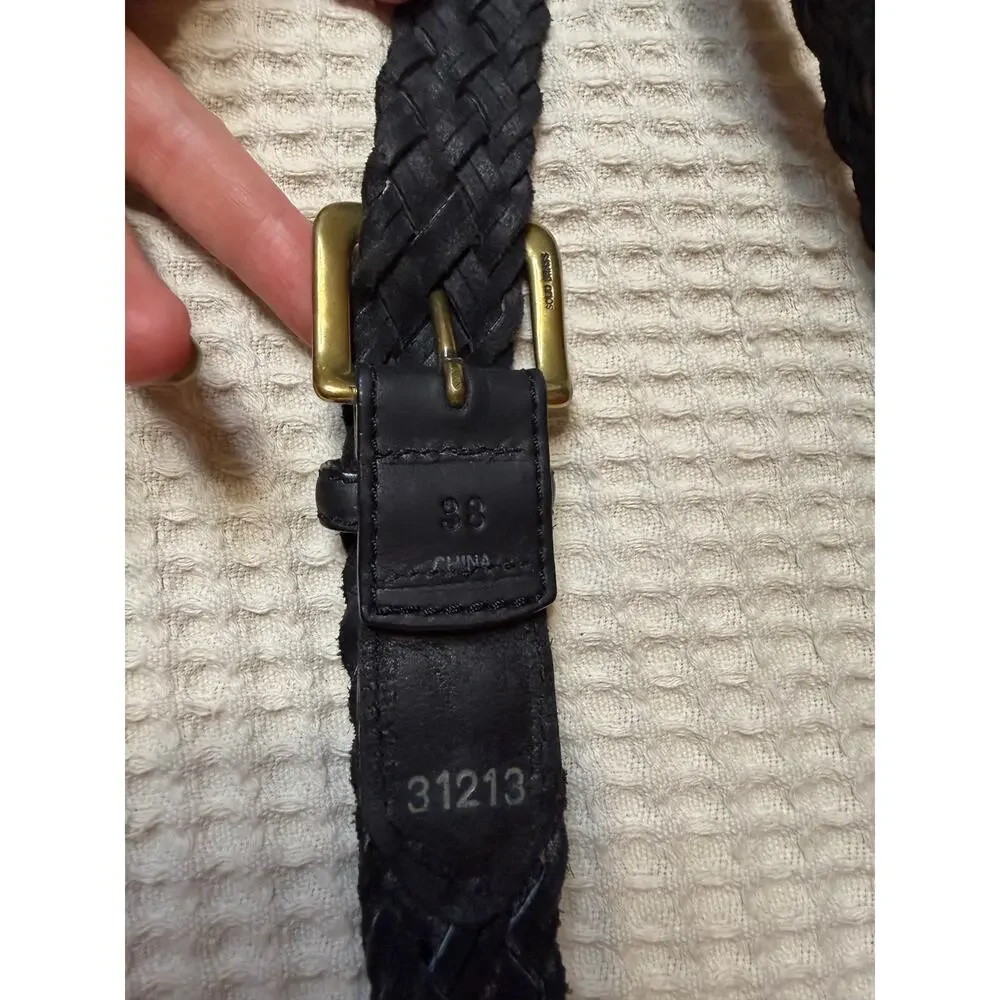 Boho Y2K Black Leather Braided Brass Buckle Belt